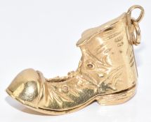 A 9ct gold charm in the form of a boot, 5g, 1.7 x 2.5cm