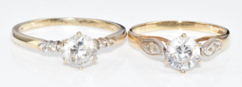 Two 9ct gold rings set with cubic zirconia, 3.2g, sizes K & O