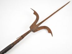 Continental polearm or corseque with engraved decoration, on heavy ash or similar pole, overall