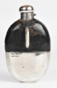 Walker & Hall Victorian hallmarked silver mounted glass hip flask with hinged bayonet cap, Sheffield