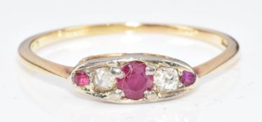 An 18ct gold ring set with rubies and diamonds, 2.2g, size S