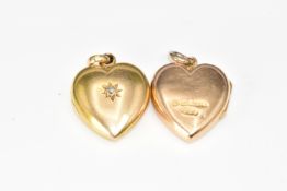 Two 15ct gold lockets, one c1900 set with a diamond in a star setting and the other Chester 1923,