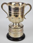 Large Edward VII hallmarked silver twin handled trophy cup with Horse and Hound Challenge Cup