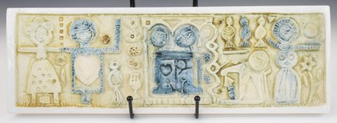 Troika relief moulded figural love plaque c1963-65, with marks verso including early trident mark,