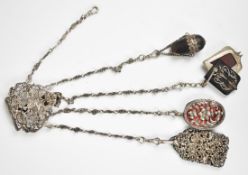 Victorian hallmarked silver chatelaine with cast and pierced decoration of cherubs, fish and face,