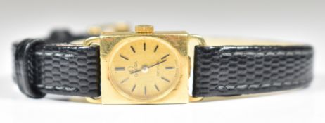 Omega De Ville 18ct gold ladies wristwatch ref. 8245 with black hands and baton hour markers, gold