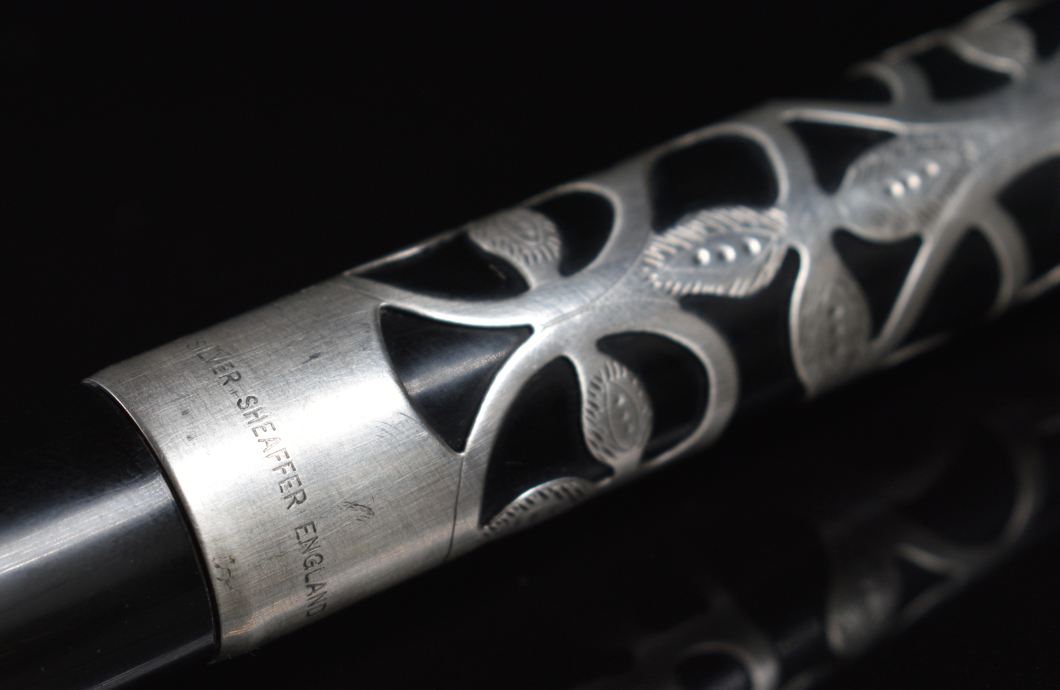 Sheaffer Nostalgia silver overlaid fountain and ballpoint pen and paper knife set, each with - Image 6 of 10