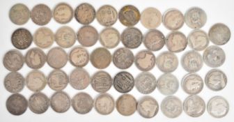 Approximately 275g pre 1920 British silver coinage comprising 49 George III, George IV, Queen