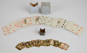 C L Wüst, Frankfurt pack of fifty two miniature playing cards in white metal container with ring