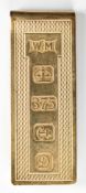 A 9ct gold money clip with feature hallmarks, 15.7g, 5 x 2cm