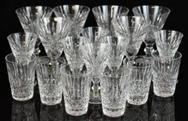 Waterford Crystal suite of cut glass wine and whisky glasses in the Tramore pattern, comprising