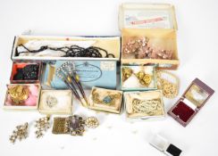 A collection of jewellery including faux pearls, hair grips, pinchbeck brooch and bracelet set