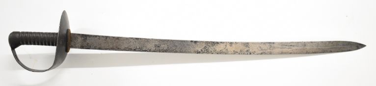 British 1845 or similar pattern Naval cutlass with 72cm blade, steel bowl hilt and ribbed black