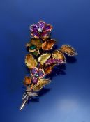 A c1860 18ct gold trembler brooch in the form of a bouquet of flowers, set with twelve natural