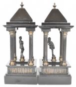 Pair of 19th or early 20th century polished slate or black marble architectural stands or garniture,