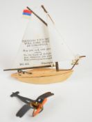 WW1 trench metal aeroplane cloak / scarf pin or brooch with flex mechanism to grip and revolving