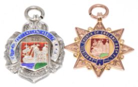 A 9ct gold 'Bristol Church of England' football medallion (6.1g), and a silver example (13g)