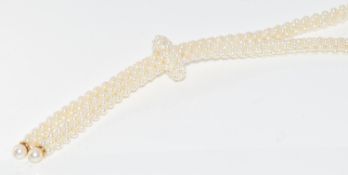 Art Deco style cultured pearl necklace with moving slider, 80cm