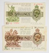 Bank of England N.F. Warren Fisher ten shilling and £1 banknotes, second issue (still with 'Ireland'