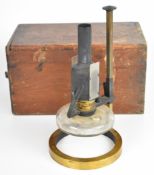 R & J Beck London brass and blacked metal microscope oil lamp with chimney or cover and graduated