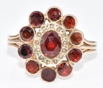 Victorian 9ct gold ring set with foiled garnets and seed pearls, 3.2g, size T