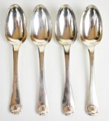 Set of four Georgian hallmarked silver shell topped table spoons, three London 1815 one 1816,