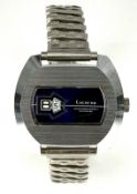 Lucerne digital jump hour gentleman's wristwatch with blue dial, white subsidiary dials and