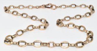 Victorian 9ct rose gold necklace made from an Albert / watch chain of oval faceted links, 18.5g,