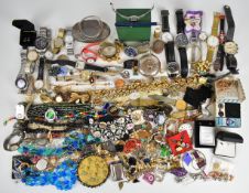 A collection of jewellery and watches including Accurist, Casio, Swatch, Ingersoll, Vogue compact,