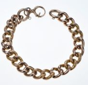 A c1900 9ct rose gold curb link bracelet with smooth and textured links, 17.8g, 21cm