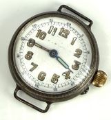 Gentleman's silver military wristwatch with luminous hands and Arabic numerals, white enamel dial