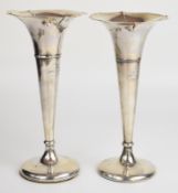 Pair of George V hallmarked silver trumpet vases, Birmingham 1916, maker William Hutton & Sons