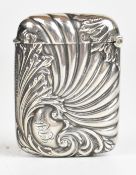 Edward VII hallmarked silver vesta case with embossed decoration, Sheffield 1909, maker John Round &
