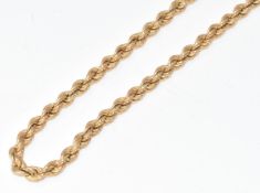 A 9k gold rope twist necklace, 9.1g, 60cm (damaged clasp)