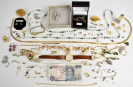 A collection of jewellery including two silver chains, silver earrings, two silver pendants, five