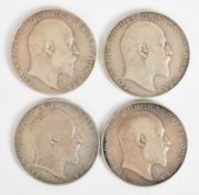 Four Edward VII half crowns comprising 1906, 1907, 1909 and 1910, weight 55g