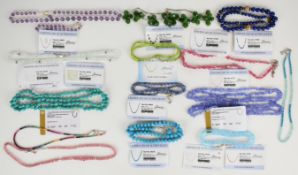 Fourteen beaded necklace including lapis lazuli and silver, sapphire, two ruby, aquamarine,