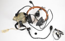 RAF oxygen mask type H2 dated 4/85 with headphones, microphone leads and label