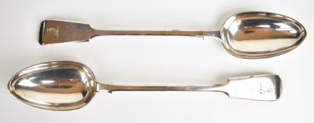 Pair of Victorian hallmarked silver fiddle pattern basting spoons, Exeter 1861/63, maker Josiah