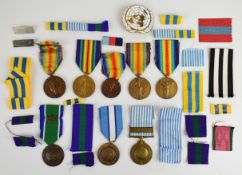 Eight medals comprising five Victory Medals for various countries comprising Great Britain, Belgium,
