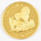 1994 South Africa Natura 1 ounce 999.9 gold coin depicting lions, in presentation box with