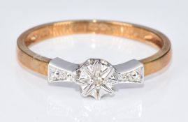 A 9ct gold ring set with a diamond, 1.1g, size I/J