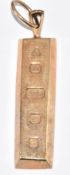 A 9ct gold ingot pendant with feature hallmarks, 14g, 4.5cm