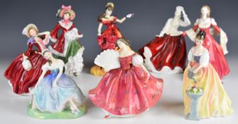 Eight Royal Doulton figurines including Belle, Giselle, Gail, Lady Sarah Jane, etc tallest 26cm