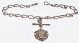 Silver Albert/ watch chain made up of oval twisted links with silver fob, 59.7g, 38cm