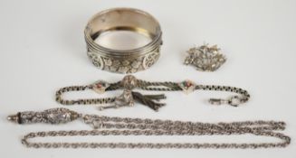 Victorian hallmarked silver bangle with embossed foliate and scrolling decoration, Birmingham