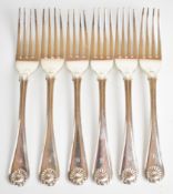 Set of six Georgian thread and shell pattern table forks, London 104, maker William Eley I & William
