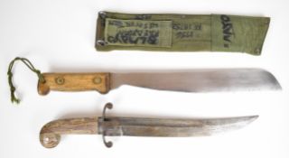 Two machete type blades comprising a Elwell 1956 KE18731 machete with 33cm blade and maker's mark