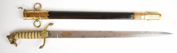 British 1879 pattern Royal Navy Midshipman's dirk with etched 46cm blade decorated with Royal Cypher