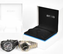 Two Seiko gentleman's wristwatches Black Tachymetre Chronograph ref 7T62-0HL0 and Titanium World